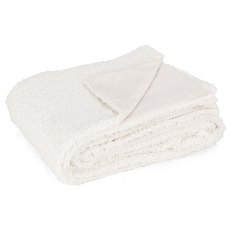 Morbido plaid bouclé bianco di dimensione 130x170 cm
